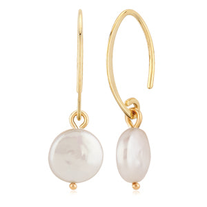 14K Yellow Gold Coin Pearl Drop Earrings