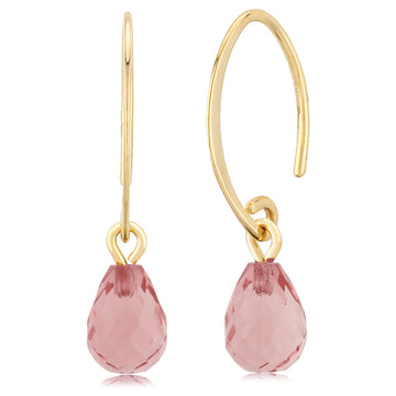 14K Yellow Gold Rose Quartz Briolette Dangle Earrings