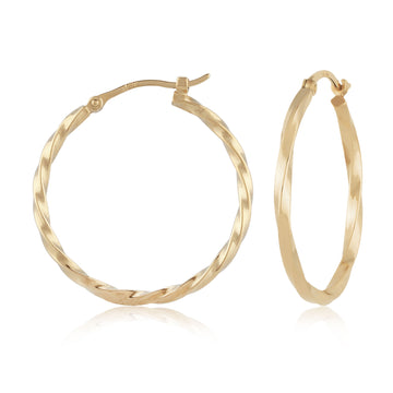 14K Yellow Gold  1.8X24MM Twisted Hoop Earrings