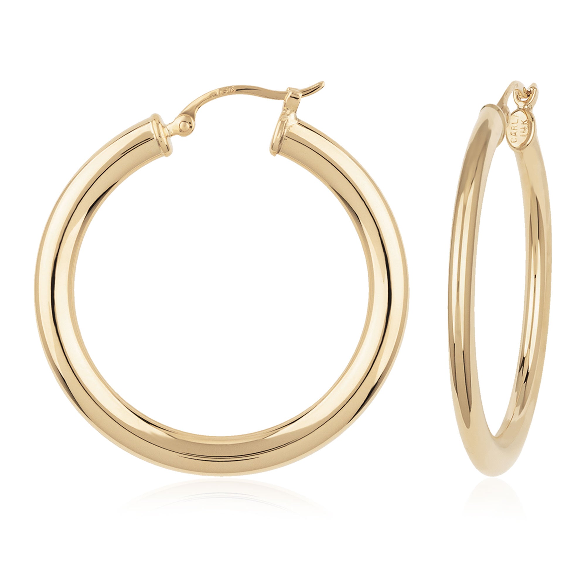 14K Yellow Gold 2X30MM Flat/Oval Hoop Earrings