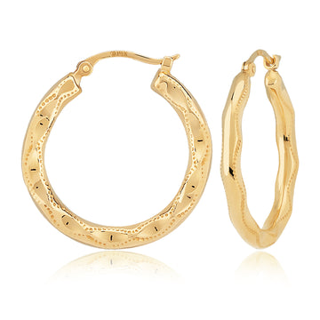 14K Yellow Gold Large Embossed Hoop Earrings