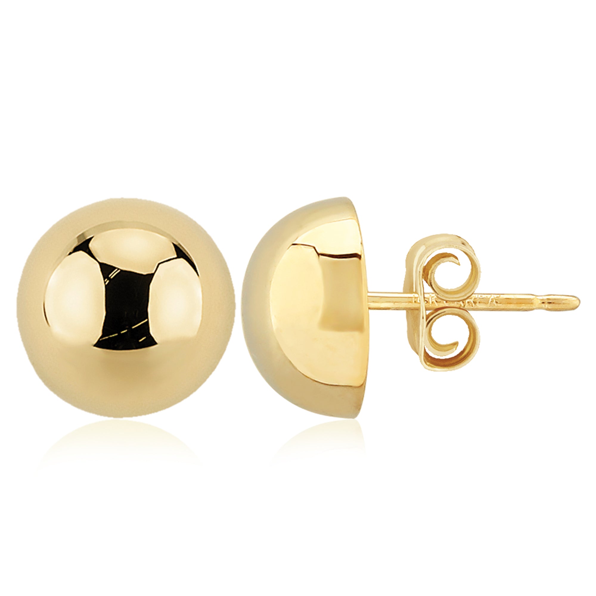 14K Yellow 10mm Domed Button Earrings