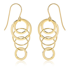 14K Yellow Gold Interlocking Circles, Dangle Earrings