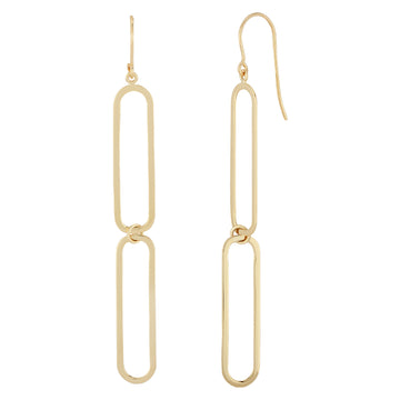 14K Yellow Gold Paper Clip Dangle Earrings