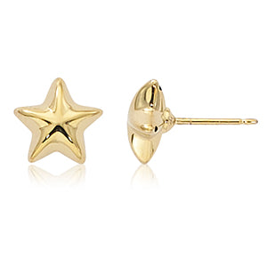 14K Yellow 10mm Puffed Star Stud Earrings