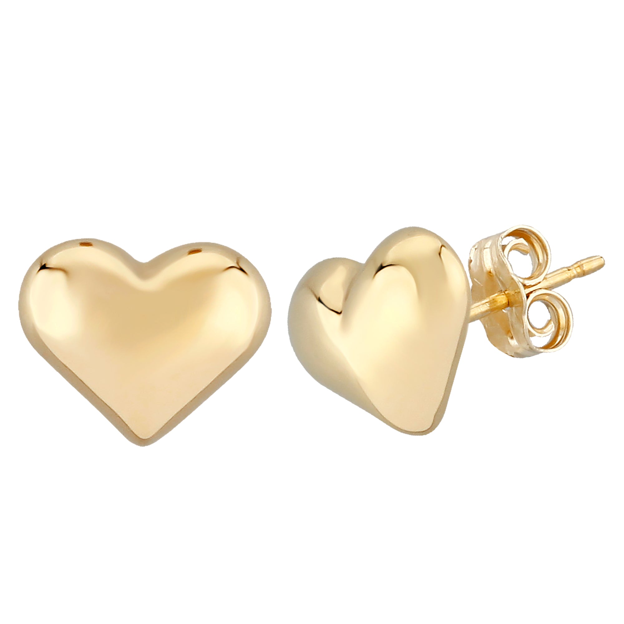 14K Yellow Gold 10mm Puffed Heart Earrings