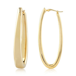 14K Yellow Large Oval Oblong Hoop Earrings