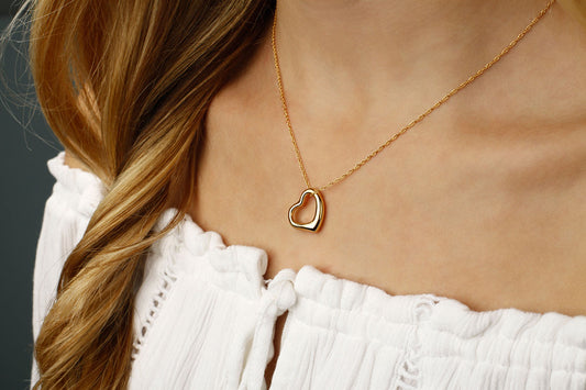 14K Yellow Gold 12mm Open Heart Necklace