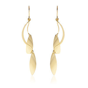 14K Yellow Gold Dangle Leaves Earrings