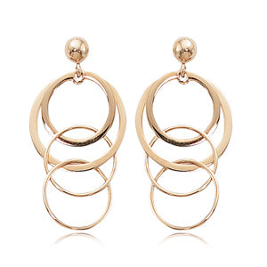 14K Yellow Gold Multi-Circle Link Drop Earrings