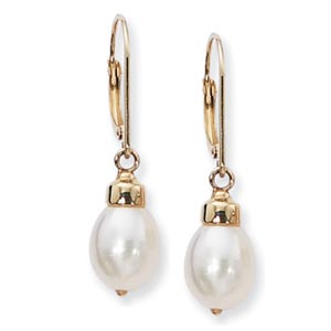 14K Yellow Gold Fresh Water Pearl Dangle Lever Back Earrings