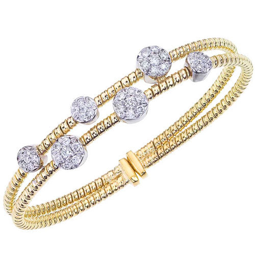 18K Yellow/White Gold Double Row Diamond Flex Cuff Bracelet 0.90cwt.