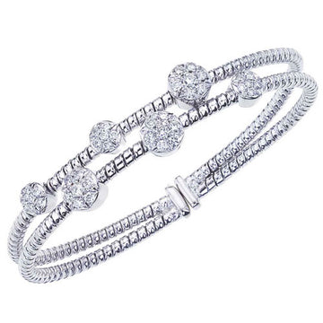 18K White Gold Double Row Diamond Flex Cuff Bracelet 0.90cwt.