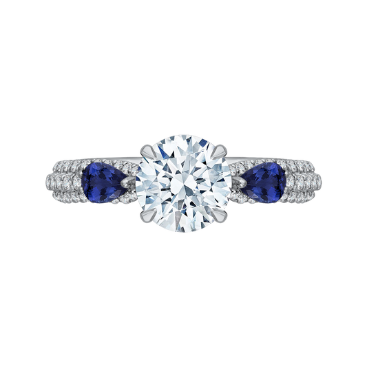 14K White Gold Round Diamond and Sapphire Engagement Ring (Center stone not included - Semi-Mount)