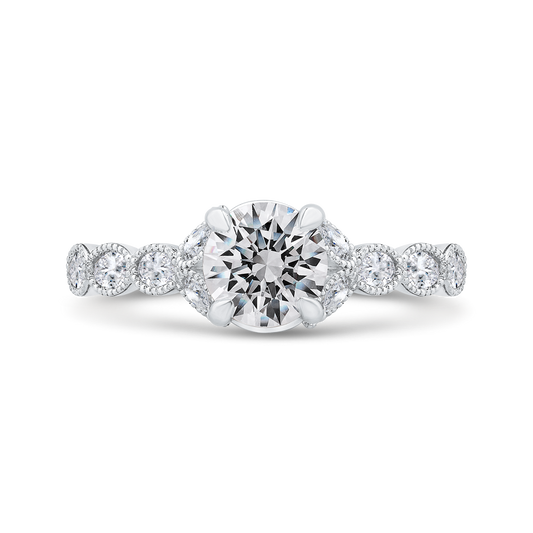 14K White Gold Split Shank Round Diamond Engagement Ring (Center stone not included - Semi-Mount)