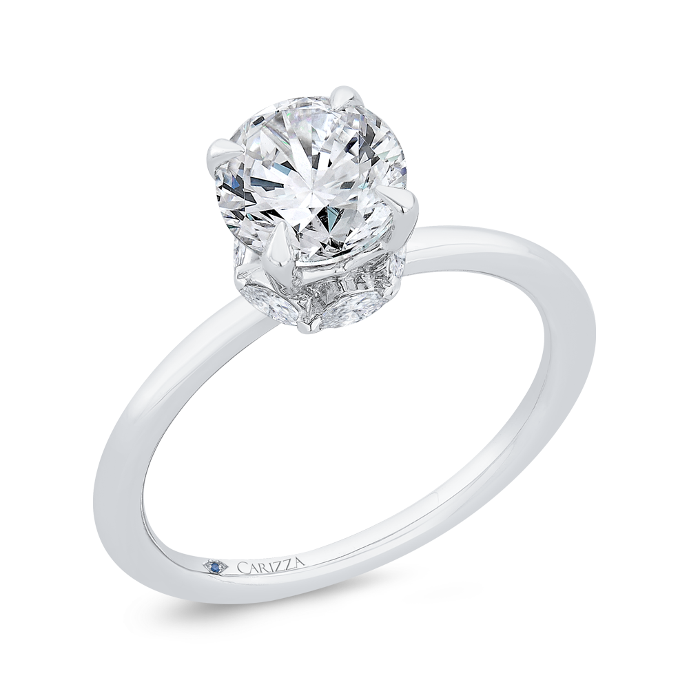 14K White Gold Round Cut Diamond Solitaire Plus Engagement Ring (Center stone not included - Semi-Mount)