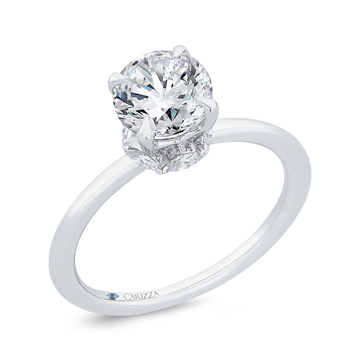 14K White Gold Round Cut Diamond Solitaire Plus Engagement Ring (Center stone not included - Semi-Mount)