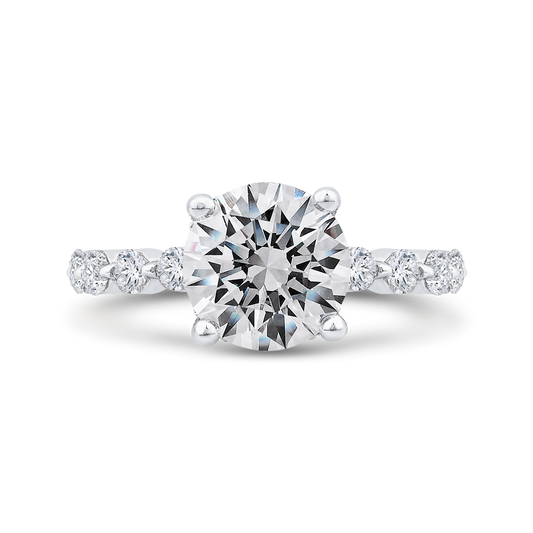 14K White Gold Round Cut Diamond Floral Engagement Ring (Center stone not included - Semi-Mount)