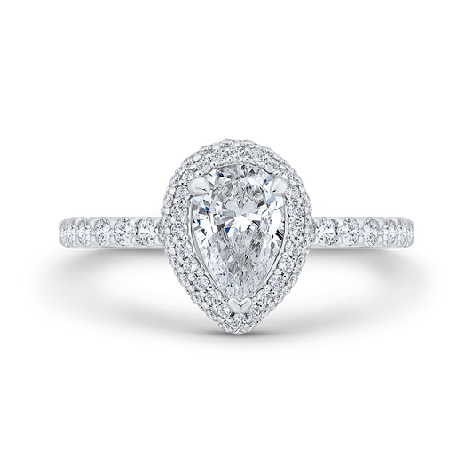 14K White Gold Pear Cut Diamond Double Halo Engagement Ring (Center stone not included - Semi-Mount)