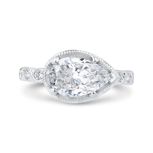 14K White Gold Pear Diamond Engagement Ring (Center stone not included - Semi-Mount)