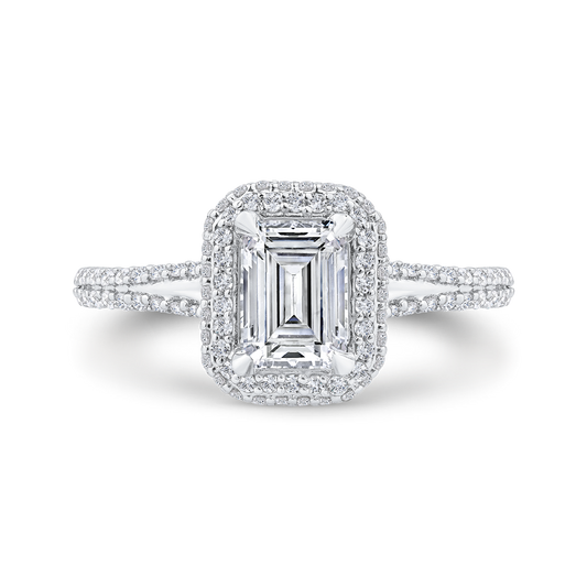 14K White Gold Emerald Diamond Engagement Ring with Split Shank (Center stone not included - Semi-Mount)