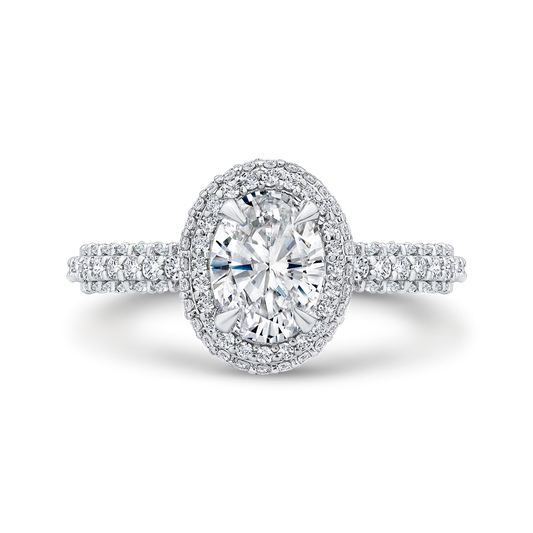 14K White Gold Oval Diamond Halo Engagement Ring (Center stone not included - Semi-Mount)