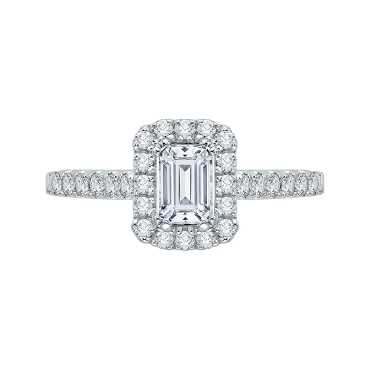 14K White Gold Emerald Cut Diamond Halo Engagement Ring (Center stone not included - Semi-Mount)