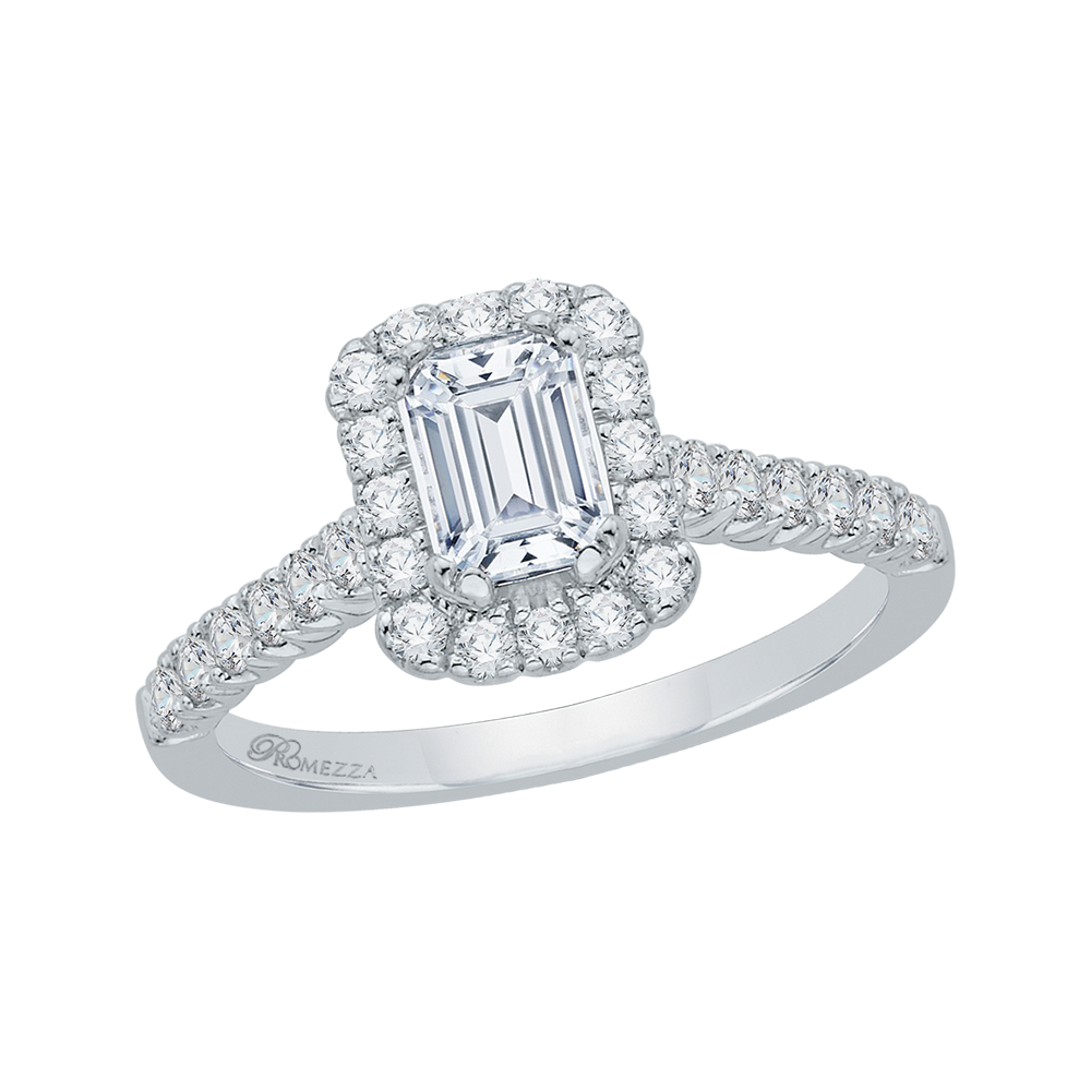 14K White Gold Emerald Cut Diamond Halo Engagement Ring (Center stone not included - Semi-Mount)