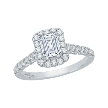 14K White Gold Emerald Cut Diamond Halo Engagement Ring (Center stone not included - Semi-Mount)