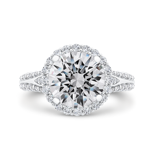 14K White Gold Split Shank Diamond Halo Engagement Ring (Center stone not included - Semi-Mount)