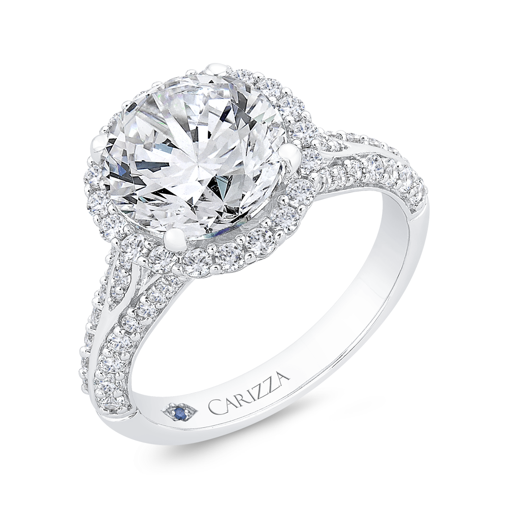 14K White Gold Split Shank Diamond Halo Engagement Ring (Center stone not included - Semi-Mount)