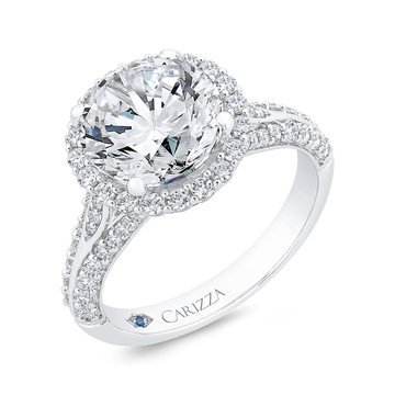 14K White Gold Split Shank Diamond Halo Engagement Ring (Center stone not included - Semi-Mount)