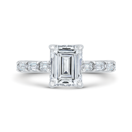 14K White Gold Emerald Cut Diamond Solitaire Engagement Ring Setting (Center stone not included - Semi-Mount)