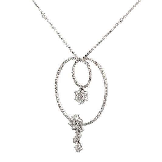 18K White Gold Interlocking Diamond Circle Design With Diamond Dangle Clusters; On a Diamonds By The Yard Chain