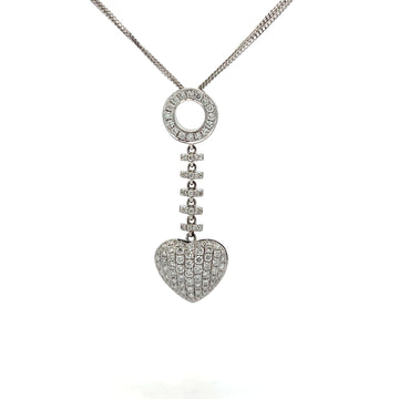 18K White Gold Diamond Necklace Dangle Heart Design 1 Carat Total Weight