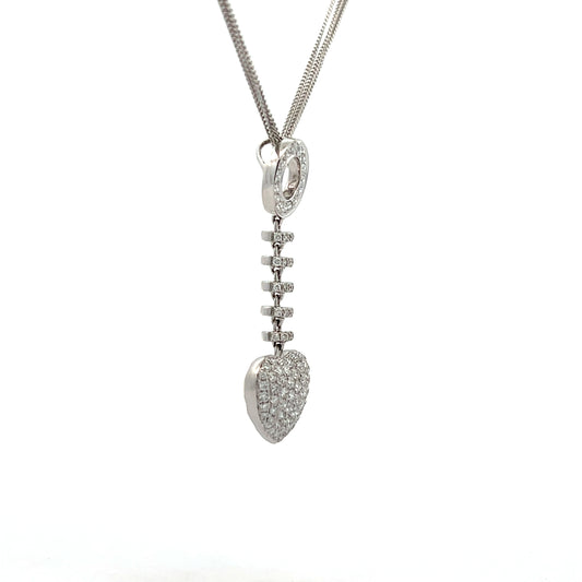 18K White Gold Diamond Necklace Dangle Heart Design 1 Carat Total Weight