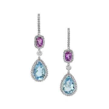 18K White Gold Aquamarine and Pink Sapphire diamond earrings