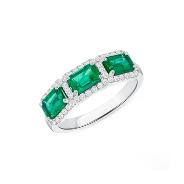 18K White Gold Three Stone Zambian Emeralds Ring (1.56ct)