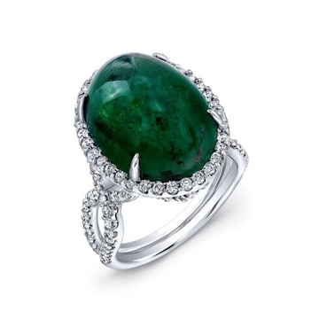 18K White Gold Cabochon Zambian Emerald Ring (16.7ct)