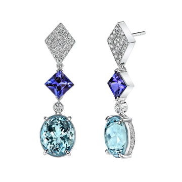 6.99cts Aquamarine and 2.65cts Tanzanite Earrings