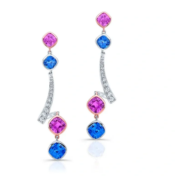 18K White Gold Pink and Blue Sapphire Earrings (3.53ct pink sapphire/4.06 blue sapphire)