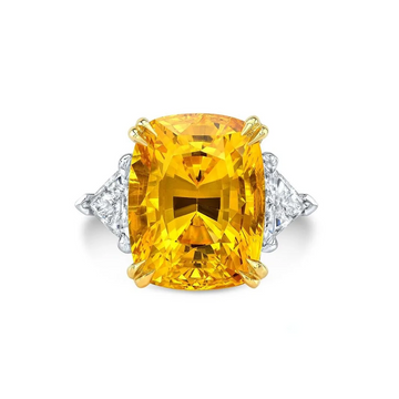 Platinum Cushion-Cut Yellow Sapphire Three Stone Ring (15.83ct)