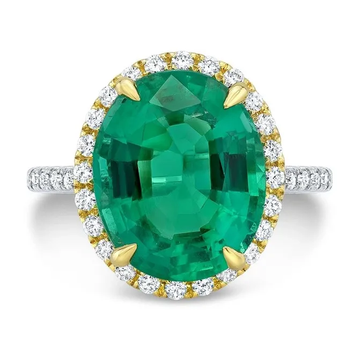 18K White and Yellow Gold Oval Zambian Emerald Ring (4.94ct)