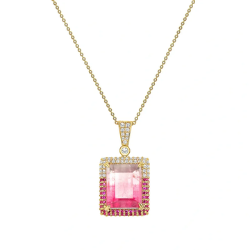 18K Yellow Gold Watermelon Tourmaline Pendant Necklace (13.21ct)