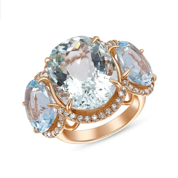 18K Rose Gold Green Aquamarine Three Stone Ring (12.06ct)