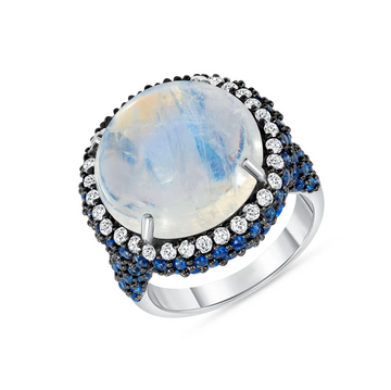 14K White Gold Rainbow Moonstone Ring (13.43ct)