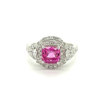 18K White Gold Natural Pink Sapphire and Diamond Vintage Ring (2.03ct)