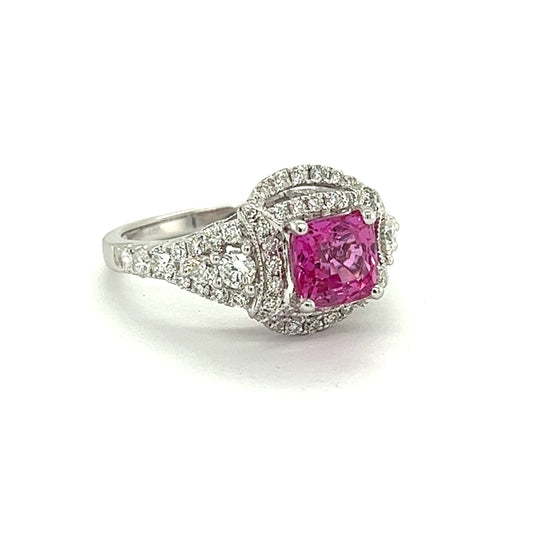 18K White Gold Natural Pink Sapphire and Diamond Vintage Ring (2.03ct)