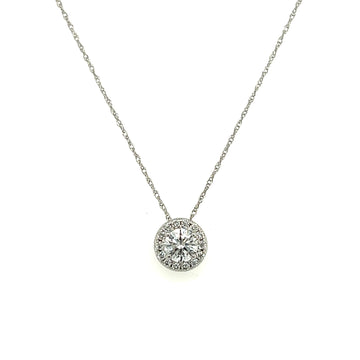 14K White Gold Diamond Halo Pendant Necklace(.55ctw)